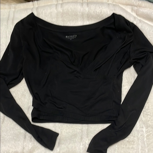 Athleta Crop V-Neck Faux Wrap Black Long Sleeve Women's Top Size Medium - Picture 2 of 7